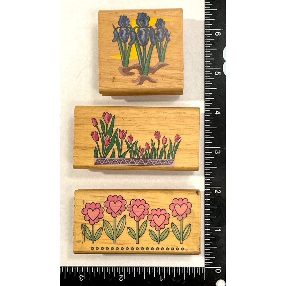HTF DESIGNS Canadian Maple Collections Flower Rubber Stamp Set Iris Tulip heart